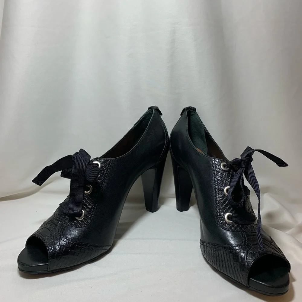 Antonio Melani Womens Open Toe Black High Heels Shoes Size 9.5